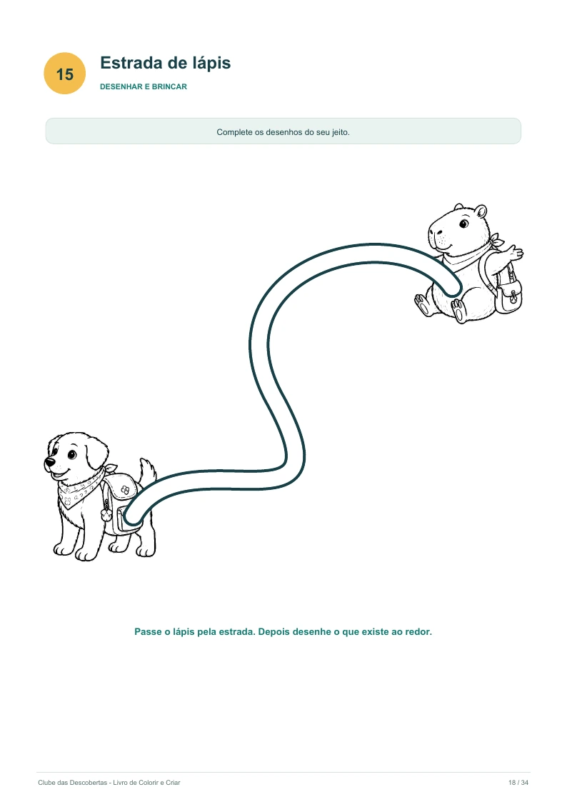 Página real do PDF com uma estrada sinuosa ligando o cachorro à capivara