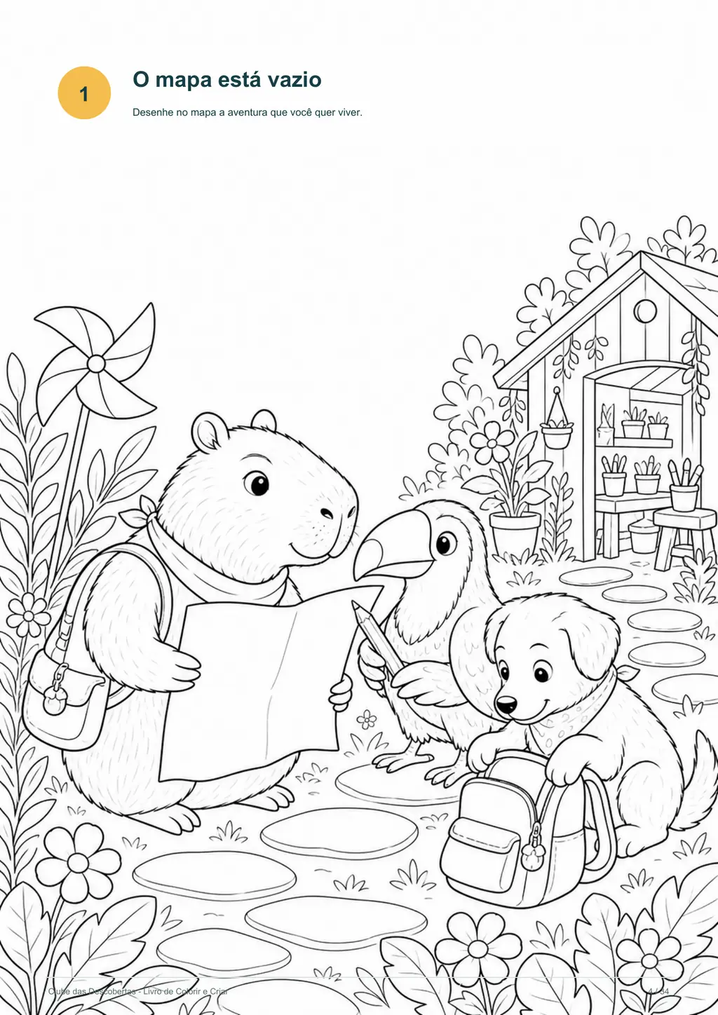 Página original O mapa está vazio, com personagens e espaço para desenhar