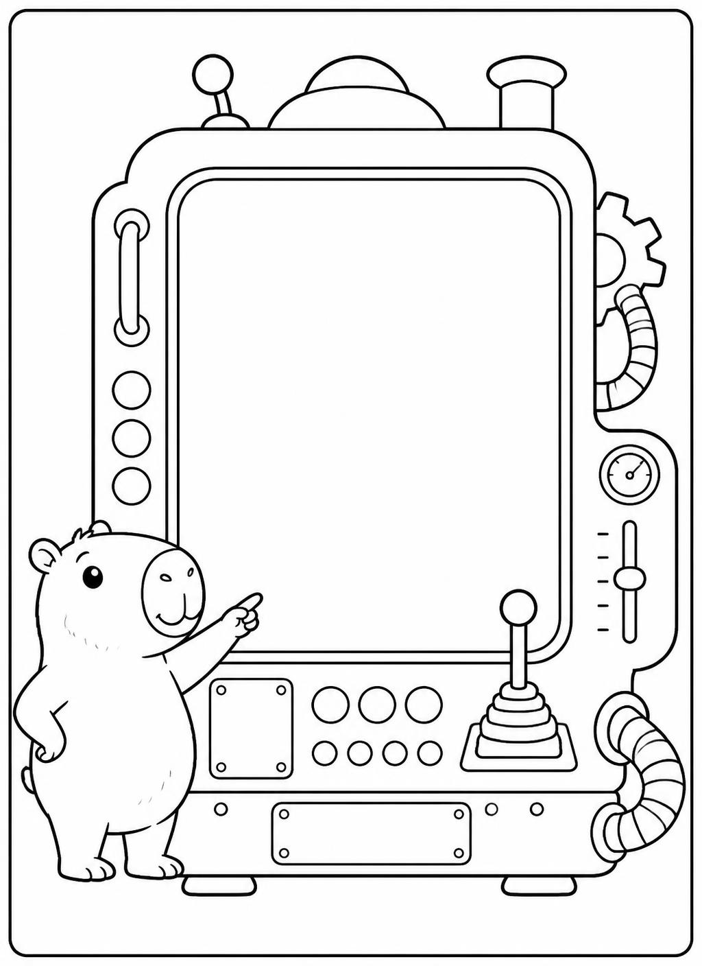 Página real do PDF com uma máquina em branco para desenhar e inventar botões